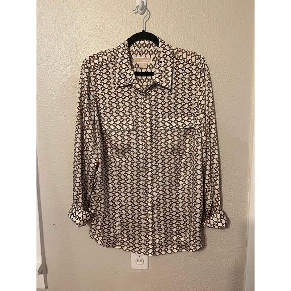 Michael Kors Chain Link Satin Polyester Button Up Blouse Size XL - Picture 1 of 5